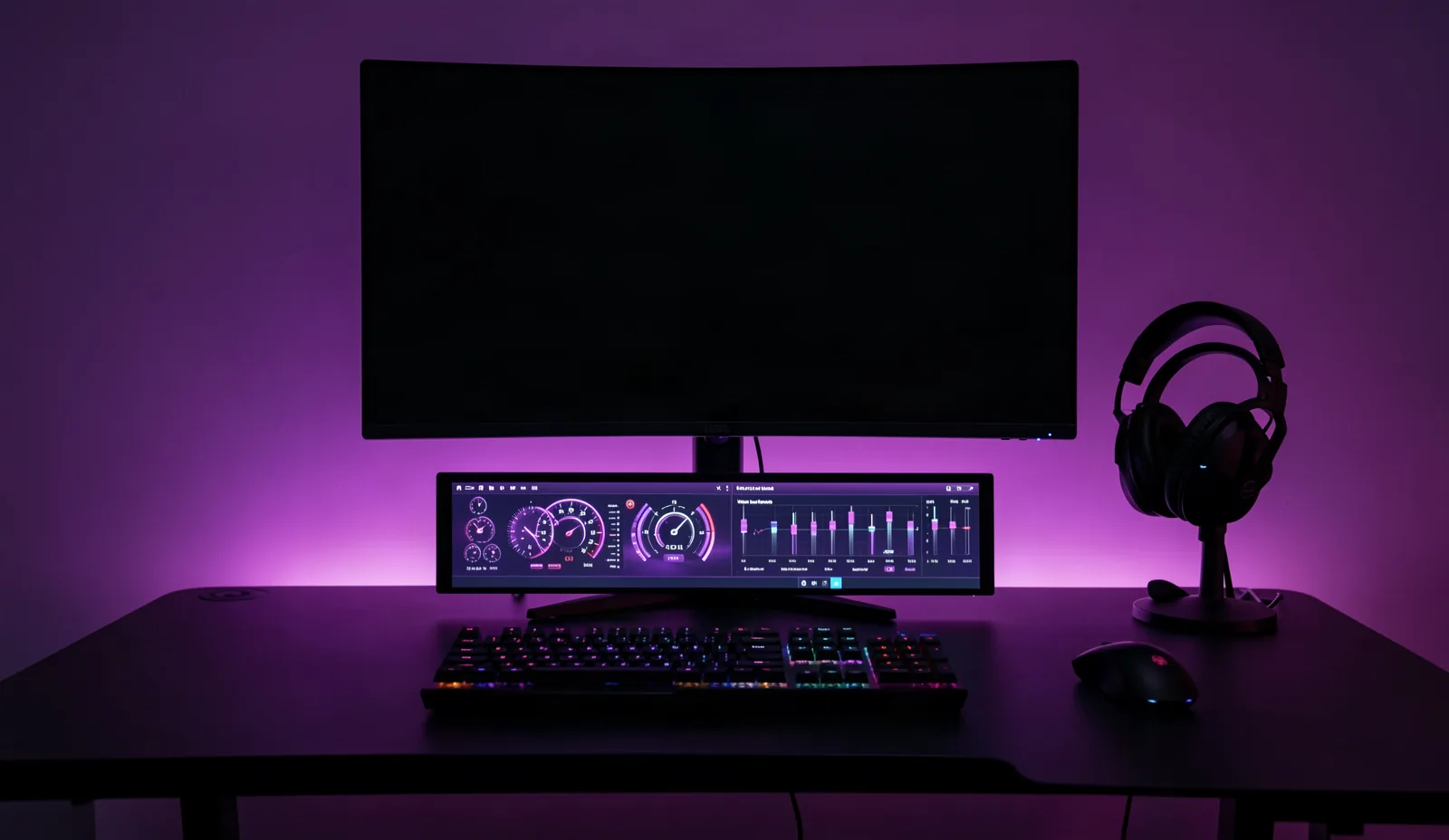 Setup gaming con un XENEON EDGE mostrando indicadores y datos en vivo